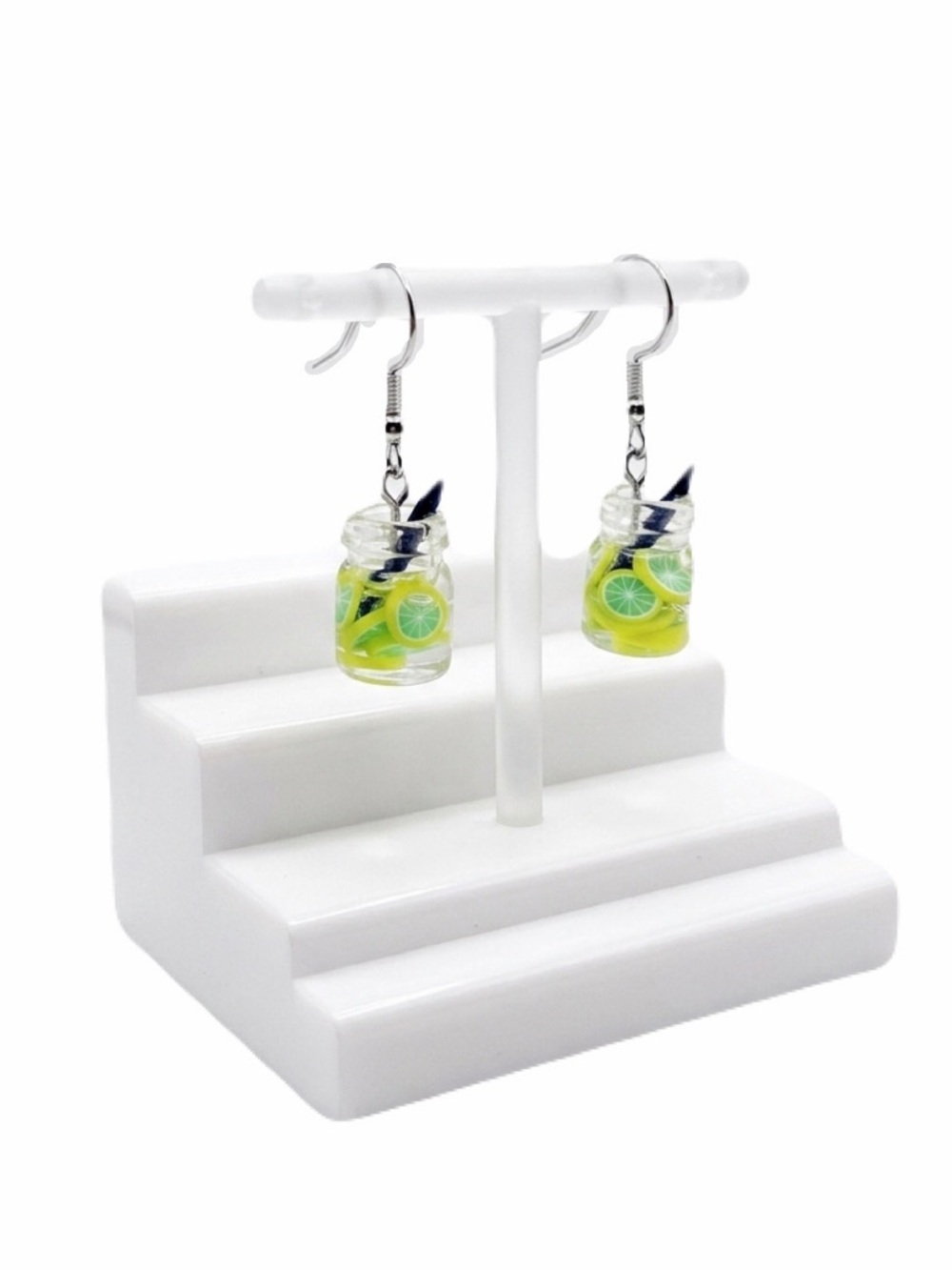 New Handmade Summer Fruit Green Lime Resin Glass S925 Sterling Silver Earrings